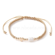 Brass & Natural Pearl Braided Bead Bracelets, Adjustable Bracelet, Heart, Inner Diameter: 1-3/4~3-1/2 inch(4.6~8.8cm)(BJEW-JB09721-01)