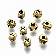 Tibetan Style Alloy Beads, Polygon, Cadmium Free & Lead Free, Antique Golden, 4x3.5x3mm, Hole: 1.4mm, about 6500pcs/1000g(TIBEB-N005-033AG-RS)