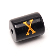 Painted Glass Beads, Black Column with Gold Letter, Letter.X, 13.7x10mm, Hole: 1.5mm(GLAA-TAC0009-01X)