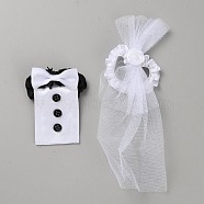 Cloth Lace Cup Sleeves, Wedding Decoration Cup Carrier, Bridegroom & Bride, White, 70x58x13mm, 2pcs/set(AJEW-WH0314-566)