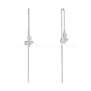 SHEGRACE Rhodium Plated 925 Sterling Silver Thread Earrings, with Cubic Zirconia, Butterfly Pendant, Platinum, 130mm(JE569A)