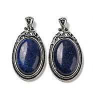 Natural Lapis Lazuli Big Pendants, Antique Silver Plated Alloy Oval Charms, 54x27.5x10~11mm, Hole: 7.5x5.5mm(G-Z050-10C)