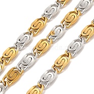 304 Stainless Steel Lumachina Chains, Unwelded, with Spool, Golden & Stainless Steel Color, 8.5x3.8x1mm, 10m/roll(STAS-M075-03A-PG)