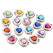 UV Plating Acrylic Pendants Rhinestone Settings, with Acrylic Rhinestone, Faceted Heart, Light Gold, Mixed Color, Ft for 2mm Rhinestone, 25x21.5x5.5mm, Hole: 2.5mm(X-OACR-N010-37LG)