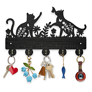 Wood & Iron Wall Mounted Hook Hangers, Decorative Organizer Rack, with 2Pcs Screws, 5 Hooks for Bag Clothes Key Scarf Hanging Holder, Cat Shape, 182x300x7mm(HJEW-WH0055-071)