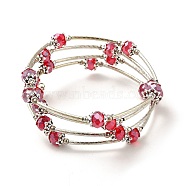 Fashion Wrap Bracelets, with Rondelle Glass Beads, Tibetan Style Bead Caps, Brass Tube Beads and Steel Memory Wire, Red, Inner Diameter: 55mm(BJEW-JB00628-13)
