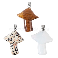 3Pcs 3 Style Natural & Synthetic Gemstone Pendants, with Stainless Steel Snap On Bails, Mushroom, Stainless Steel Color, 27.5~28.5x23~25x9.5~10.5mm, Hole: 3x5mm, 1pc/style(G-SZ0001-51)