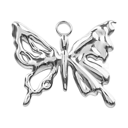 Non-Tarnish 304 Stainless Steel Pendants, Butterfly Charm, Stainless Steel Color, 21x25x2mm, Hole: 2.5mm(PW-WGBF078-01)