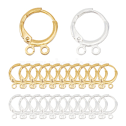 40Pcs 2 Color 2-hole Rack Plating Eco-friendly Brass Huggie Hoop Earring Findings, with Horizontal Loops, Lead Free & Cadmium Free, Ring, Mixed Color, 14.5x11x1.5mm, Hole: 1.5mm, Pin: 1mm, 20Pcs/color(KK-FH0006-63)