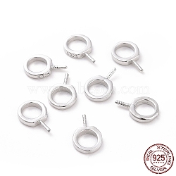 Rhodium Plated 925 Sterling Silver Screw Eye Peg Bails, Ring, Platinum, 9x6x1mm, Hole: 4mm, Pin: 0.6mm(STER-D035-42P)