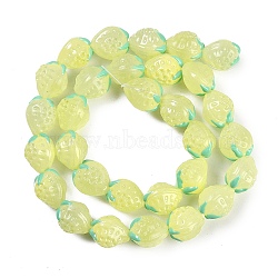 Handmade Lampwork Beads Strand, Strawberry, Green Yellow, 13~14x11.5~12x10~10.5mm, Hole: 1.2mm, about 30pcs/strand, 15.55''(39.5cm)(LAMP-I027-10B)