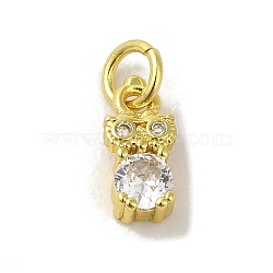 Brass Micro Pave Cubic Zirconia Charms, Real 18K Gold Plated, Owl Charms, Clear, 10x5x3mm, Hole: 3mm(KK-M283-24A-01)