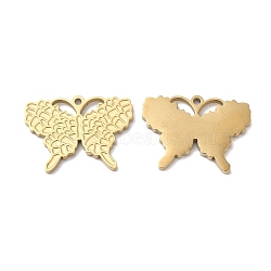 Ion Plating(IP) 316L Surgical Stainless Steel Pendants, Nickel Free, Butterfly Charm, Textured, Real 18K Gold Plated, 13x18x1mm, Hole: 1mm(STAS-H213-86G)