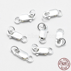 925 Sterling Silver Lobster Claw Clasps, with Jump Rings, Rectangle, Silver, 14mm, Hole: 2.5mm, Clasp: 8x4x2mm(STER-G019-05-8mm)