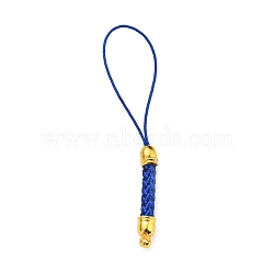 Korean Polyester Thread Pendants Decorations, with Golden Tone Brass Findings, Royal Blue, 73mm, Hole: 1.6mm(FIND-K011-01G-09)