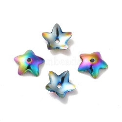 Ion Plating(IP) 304 Stainless Steel Flower Bead Cap, Flower, 5-Petal, Rainbow Color, 7x7.5x2mm, Hole: 0.8mm(X-STAS-G127-05MC)