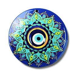 Opaque Acrylic Pendants, Flat Round with  Evil Eye, Aquamarine, 42.5x2mm, Hole: 1.5mm(SACR-P029-A07)