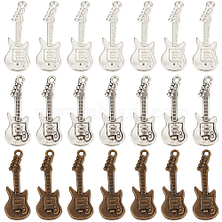 60Pcs 3 Colors Tibetan Style Alloy Pendants, Guitar, Lead Free & Cadmium Free, Mixed Color, 31x11x2mm, Hole: 2mm, 20pcs/color(TIBEP-SC0002-93)