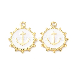 Eco-Friendly Stainless Steel Enamel Pendants, Real 18K Gold Plated, Long-Lasting Plated, Flat Round with Anchor, White, 20x16.5x2.2mm, Hole: 1.9mm(STAS-C031-02G-05)