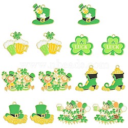 14Pcs 7 Styles Saint Patrick's Day Alloy Enamel Pendants, Light Gold, Hat/Beer Cup/Clover/Human/Shoes Charm, Mixed Shapes, 23.5~28x23~35x1.5mm, Hole: 1.6~1.8mm, 2pcs/style(ENAM-FS0001-67)