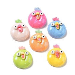 Opaque Resin Decoden Cabochons, Funny Eye Rooster, Mixed Color, 23x19x9mm(RESI-K035-10)