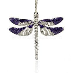 Alloy Enamel Dragonfly Big Pendants, with Crystal Rhinestone, Platinum, Indigo, 57x64x5mm, Hole: 2mm(X-ENAM-L034-05P)