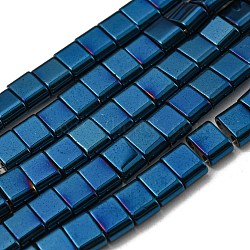 Electroplated Non-magnetic Synthetic Hematite Beads Strands, Rectangle, 2-Hole, Blue, 6x4x3mm, Hole: 1.2mm, about 95pcs/strand, 15.35 inch(39cm)(G-C106-B02-07B)