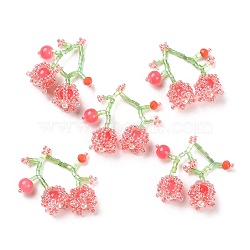 Seed & Acrylic & ABS Plastic Pearl Beaded Pendants, Cherry Charms, Tomato, 30~32x33~35x12~13mm, Hole: 1.2~1.4mm(GLAA-C028-03D)