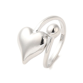 Heart & Round Brass Cuff Rings for Women, Platinum, Adjustable