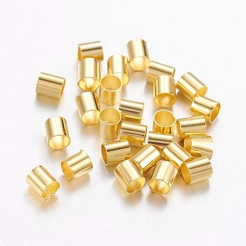 Brass Crimp Beads, Tube, Cadmium Free & Nickel Free & Lead Free, Golden, 3x3mm, Hole: 2.5mm, about 450pcs/10g