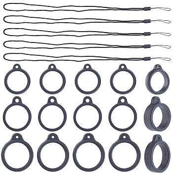 24Pcs 2 Style Silicone Rings with 12Pcs Adjustable Necklace Lanyard Anti-Lost Pendant Holder, for Pen, Phone, Badge Holder, Black, 2.35x2x0.55cm