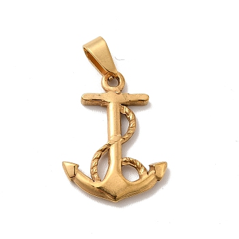 Vacuum Plating 201 Stainless Steel Pendants, Anchor Charms, Golden, 21x16x2mm, Hole: 6x3mm