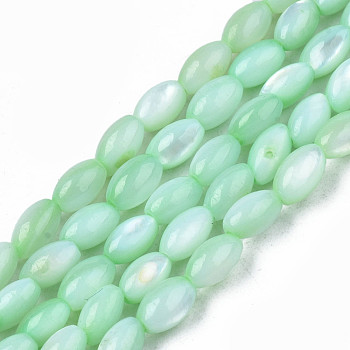 Natural Freshwater Shell Beads Strands, Dyed, Rice, Aquamarine, 5x3mm, Hole: 0.9mm, about 80~83pcs/strand, 14.76 inch~15.55 inch(37.5~39.5cm)
