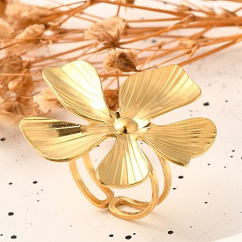 Flower 304 Stainless Steel Open Cuff Ring for Women, Golden, Inner Diameter: 17mm, Flower: 34.5x33.5mm