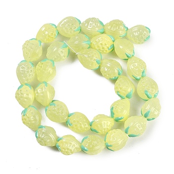 Handmade Lampwork Beads Strand, Strawberry, Green Yellow, 13~14x11.5~12x10~10.5mm, Hole: 1.2mm, about 30pcs/strand, 15.55''(39.5cm)