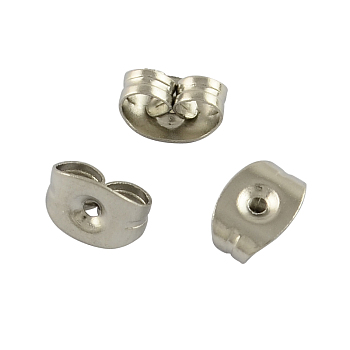 201 Stainless Steel Ear Nuts, Friction Earring Backs for Stud Earrings, Stainless Steel Color, 6x4.5x3mm, Hole: 0.7mm