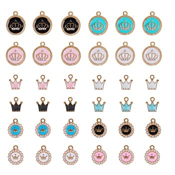 36Pcs 12 Styles Alloy Enamel Pendant Sets, with Resin Imitation Pearl and Crystal Resin Rhinestone, Crown, Mixed Color, 3Pcs/Style