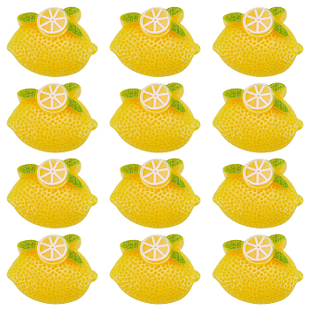 80Pcs Opaque Resin Cabochons, Imitation Food, Lemon, Gold, 15x20x6mm
