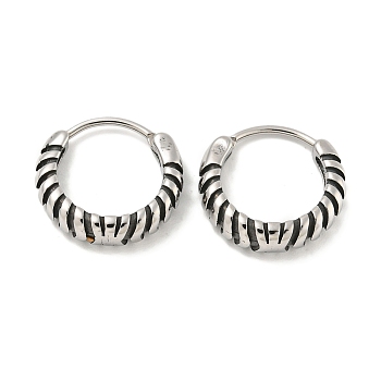 316 Surgical Stainless Steel Hoop Earrings, Groove, Antique Silver, 14.5x4.5mm