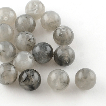 Round Imitation Gemstone Acrylic Beads, Gray, 6mm, Hole: 1.5mm, about 4100pcs/500g