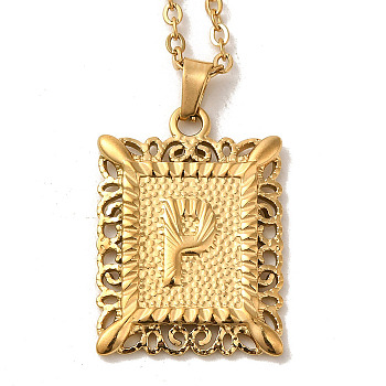 201 Stainless Steel Cable Chain Rectangle with Letter Pendant Necklaces, Golden, Letter P, 19.96 inch(50.7cm)