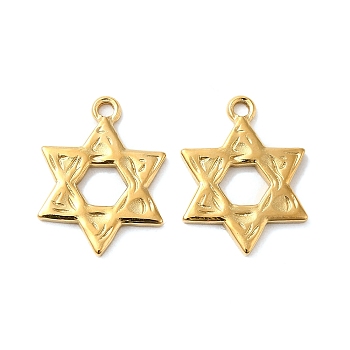 201 Stainless Steel Pendants, Star of David Charm, Real 18K Gold Plated, 17x13x1.5mm, Hole: 1.5mm