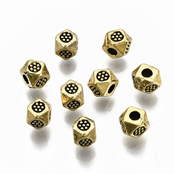 Tibetan Style Alloy Beads, Polygon, Cadmium Free & Lead Free, Antique Golden, 4x3.5x3mm, Hole: 1.4mm, about 6500pcs/1000g