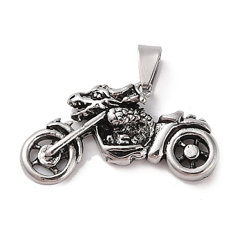 Tibetan Style Alloy Pendants, Cadmium Free & Lead Free, Motorbike, Antique Silver, 20x37.5x7.5mm, Hole: 4.5x8mm