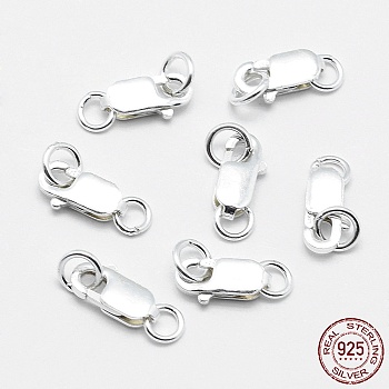 925 Sterling Silver Lobster Claw Clasps, with Jump Rings, Rectangle, Silver, 14mm, Hole: 2.5mm, Clasp: 8x4x2mm