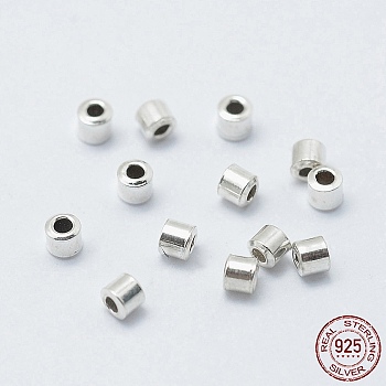 Rhodium Plated 925 Sterling Silver Crimp Beads, Tube, Real Platinum Plated, 2x2mm, Hole: 1mm