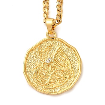 Brass Clear Cubic Zirconia Curb Chain Constellation Pendant Medal Necklaces for Women,  Real 18K Gold Plated, Capricorn, 17.52~17.72 inch(44.5~45cm), pendant: 23.5x21.5x2mm