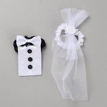 Cloth Lace Cup Sleeves, Wedding Decoration Cup Carrier, Bridegroom & Bride, White, 70x58x13mm, 2pcs/set