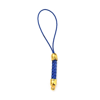 Korean Polyester Thread Pendants Decorations, with Golden Tone Brass Findings, Royal Blue, 73mm, Hole: 1.6mm