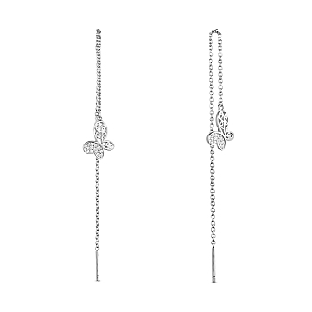 SHEGRACE Rhodium Plated 925 Sterling Silver Thread Earrings, with Cubic Zirconia, Butterfly Pendant, Platinum, 130mm